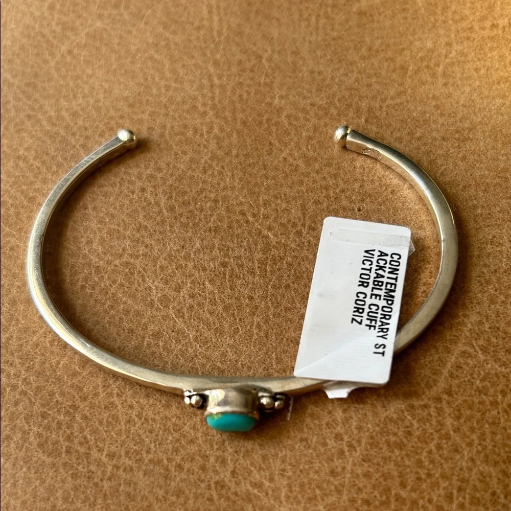 Navajo Sonoran Turquoise Stone Silver Cuff Bracelet